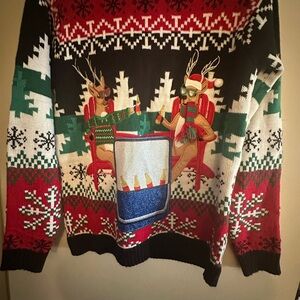 Ugly Christmas Sweater Festive Reindeer with Beer Holder